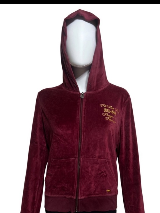 Victoria's Secret PINK Tops - Vintage PINK Victoria's Secret Velour Zip Hoodie Burgundy Gold Embroidered L